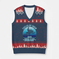 Funny Snowmobile V-Neck Knit Sweater Vest Fueled By Snow And Braaap Winter Sports - Wonder Print Shop