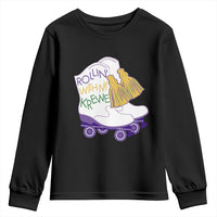Funny Mardi Gras Youth Sweatshirt Rollin' With My Krewe Marching Boots Carnival Party