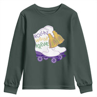 Funny Mardi Gras Youth Sweatshirt Rollin' With My Krewe Marching Boots Carnival Party