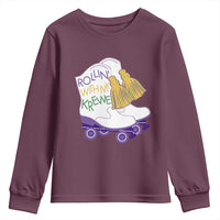 Funny Mardi Gras Youth Sweatshirt Rollin' With My Krewe Marching Boots Carnival Party