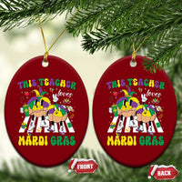 Funny This Teacher Loves Mardi Gras Ceramic Ornament King Cake Jester Hat