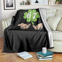 67 St Patricks Day Throw Blanket Six Seven Meme Shamrock Hand Gesture