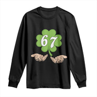 67 St Patricks Day Long Sleeve Shirt Six Seven Meme Shamrock Hand Gesture