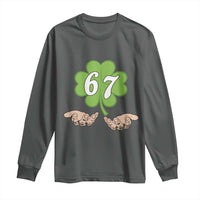 67 St Patricks Day Long Sleeve Shirt Six Seven Meme Shamrock Hand Gesture