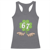 67 St Patricks Day Racerback Tank Top Six Seven Meme Shamrock Hand Gesture