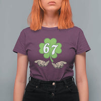 67 St Patricks Day T Shirt For Women Six Seven Meme Shamrock Hand Gesture