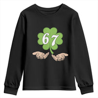 67 St Patricks Day Youth Sweatshirt Six Seven Meme Shamrock Hand Gesture
