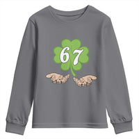 67 St Patricks Day Youth Sweatshirt Six Seven Meme Shamrock Hand Gesture
