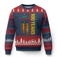 100 Years Of Black History Month Ugly Christmas Sweater African American Centennial Milestone American Flag