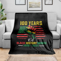 100 Years Of Black History Month Throw Blanket Hand Fist African American Milestone American Flag