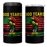 100 Years Of Black History Month 4 in 1 Can Cooler Tumbler Hand Fist African American Milestone American Flag