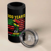 100 Years Of Black History Month 4 in 1 Can Cooler Tumbler Hand Fist African American Milestone American Flag
