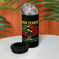 100 Years Of Black History Month 4 in 1 Can Cooler Tumbler Hand Fist African American Milestone American Flag