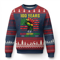 100 Years Of Black History Month Ugly Christmas Sweater Hand Fist African American Milestone American Flag
