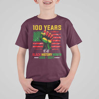 100 Years Of Black History Month T Shirt For Kid Hand Fist African American Milestone American Flag