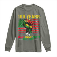 100 Years Of Black History Month Long Sleeve Shirt Hand Fist African American Milestone American Flag