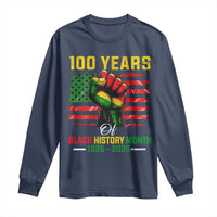 100 Years Of Black History Month Long Sleeve Shirt Hand Fist African American Milestone American Flag
