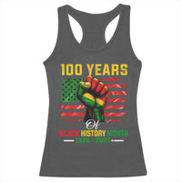 100 Years Of Black History Month Racerback Tank Top Hand Fist African American Milestone American Flag