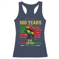 100 Years Of Black History Month Racerback Tank Top Hand Fist African American Milestone American Flag