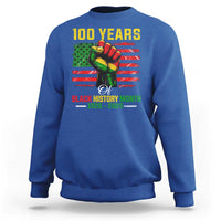 100 Years Of Black History Month Sweatshirt Hand Fist African American Milestone American Flag