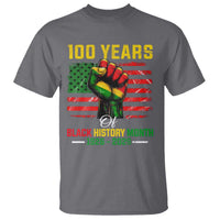 100 Years Of Black History Month T Shirt Hand Fist African American Milestone American Flag