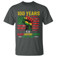 100 Years Of Black History Month T Shirt Hand Fist African American Milestone American Flag