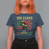 100 Years Of Black History Month T Shirt For Women Hand Fist African American Milestone American Flag