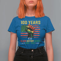 100 Years Of Black History Month T Shirt For Women Hand Fist African American Milestone American Flag