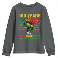 100 Years Of Black History Month Youth Sweatshirt Hand Fist African American Milestone American Flag