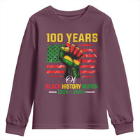 100 Years Of Black History Month Youth Sweatshirt Hand Fist African American Milestone American Flag