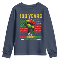 100 Years Of Black History Month Youth Sweatshirt Hand Fist African American Milestone American Flag