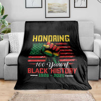 Honoring 100 Years Of Black History Throw Blanket Hand Fist Vintage American Flag