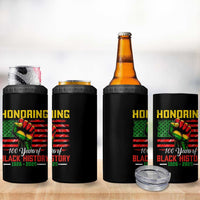 Honoring 100 Years Of Black History 4 in 1 Can Cooler Tumbler Hand Fist Vintage American Flag