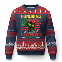 Honoring 100 Years Of Black History Ugly Christmas Sweater Hand Fist Vintage American Flag