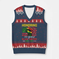 Honoring 100 Years Of Black History V-Neck Knit Sweater Vest Hand Fist Vintage American Flag