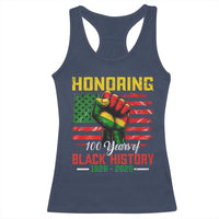 Honoring 100 Years Of Black History Racerback Tank Top Hand Fist Vintage American Flag