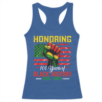 Honoring 100 Years Of Black History Racerback Tank Top Hand Fist Vintage American Flag