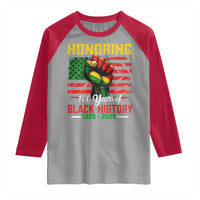 Honoring 100 Years Of Black History Raglan Shirt Hand Fist Vintage American Flag