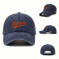 Baltimore Script Retro Baseball Sport Lovers City Pride Washed Cotton Baseball Cap
