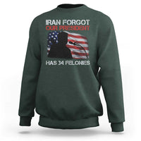 Iran Forgot Our President Has 34 Felonies Sweatshirt Funny Political Satire Vintage American Flag