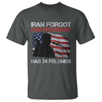 Iran Forgot Our President Has 34 Felonies T Shirt Funny Political Satire Vintage American Flag