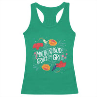 Motherhood Grace And Grit Racerback Tank Top Boho Floral Mother's Day