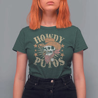 Funny Howdy Putos T Shirt For Women Western Country Smoking Skull Cowboy