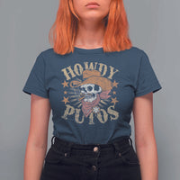 Funny Howdy Putos T Shirt For Women Western Country Smoking Skull Cowboy