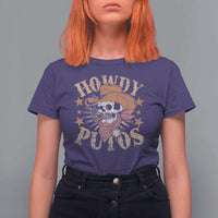 Funny Howdy Putos T Shirt For Women Western Country Smoking Skull Cowboy