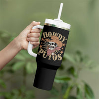 Funny Howdy Putos Tumbler With Handle Western Country Smoking Skull Cowboy