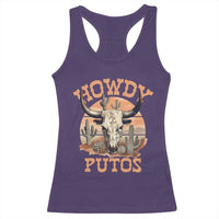Funny Howdy Putos Racerback Tank Top Bull Skull Country Cowboy Western