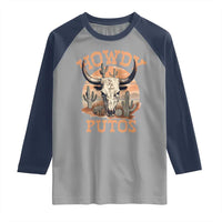 Funny Howdy Putos Raglan Shirt Bull Skull Country Cowboy Western