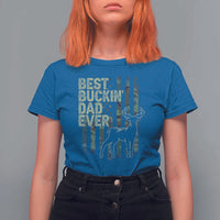 Funny Best Buckin Dad Ever T Shirt For Women Deer Hunting Camo American Flag