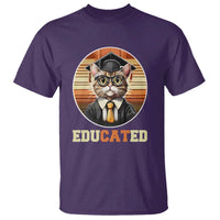 Funny Cat T Shirt Educated Graduation Academic Regalia Cap Gown - Wonder Print Shop